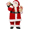 MagicHome karácsonyi dekoráció, Mikulás ajándékokkal és macival, piros, 46 cm
