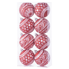 MagicHome karácsonyi gömbok, 8 db, 6 cm, piros fehér díszítéssel, karácsonyfára karácsonyfadísz