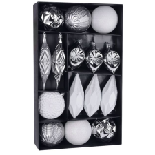 MagicHome karácsonyi gömbok, készlet, 16 db, ezüst-fehér, karácsonyfára, 8-15 cm karácsonyfadísz