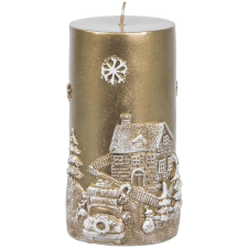  MagicHome karácsonyi gyertya, 7 x 12,5 cm, arany, tájképpel gyertya