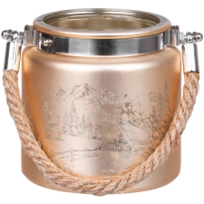  MagicHome karácsonyi gyertyatartó,10 x 10 cm, arany, tájképpel, zsinórral gyertya