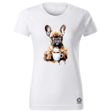 Magnolion Francia buldog kávézik v1 női póló - 19 szín, XS-2XL női póló