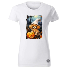 Magnolion Halloween tök és kutyus v3 női póló - 19 szín, XS-2XL