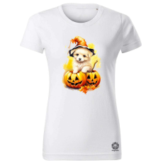 Magnolion Halloween tök és kutyus v4 női póló - 19 szín, XS-2XL