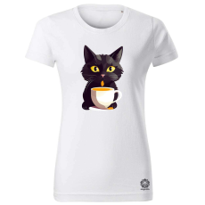 Magnolion Macska és kávé v1 női póló - 19 szín, XS-2XL