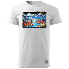 Magnolion Pointillizmus Hold a hegyek felett férfi póló - 19 szín, S-3XL