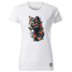 Magnolion Virágba borult macska női póló - 19 szín, XS-2XL