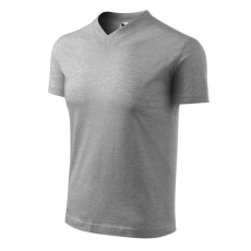 Malfini 102 Malfini V Nyakú unisex póló sötétszürke melírozott - M
