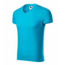 Malfini 146 Malfini Slim Fit V Nyakú férfi póló türkiz - M
