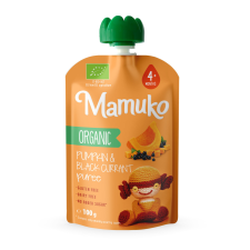MAMUKO Bio SÜTŐTÖK ÉS FEKETE RIBIZLI PÜRÉ 100 g bébiétel