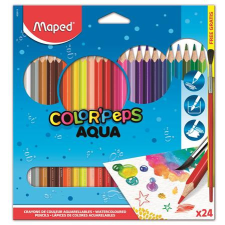 MAPED Akvarell ceruza készlet, háromszögletű, ecsettel, MAPED &quot;Color&#039;Peps&quot;, 24 különböző szín akvarell