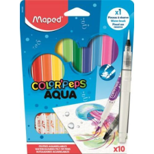 MAPED Akvarell filctoll készlet, 3,6 mm, ecsettel, MAPED "Color`Peps Aqua", 10 különböző szín filctoll, marker