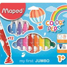 MAPED Filctoll készlet, 1- 5 mm, kimosható, vastag, MAPED "Color`Peps Jumbo", 12 különböző szín filctoll, marker