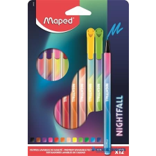 MAPED Filctoll készlet, 2,5 mm, kimosható, MAPED "Nightfall", 12 különböző szín filctoll, marker