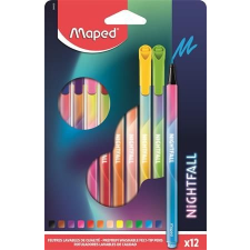 MAPED Filctoll készlet, 2,5 mm, kimosható, MAPED "Nightfall", 12 különböző szín filctoll, marker