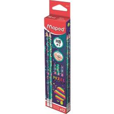 MAPED Grafitceruza radírral, HB, háromszögletű, MAPED "Pixel Party", 12 darab ceruza