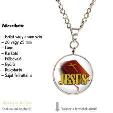 Maria King Biblia-Jesus üveg-fém MEDÁL lánccal, EZÜST szín, 20 mm medál