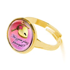 Maria King Eljegyzési gyűrű, felirattal, lakat-kulcs mintával, pink színben (állítható méret) gyűrű
