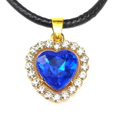 Maria King Kék kristály szív medál bőr lánccal nyaklánc