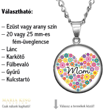 Maria King MOM (Anya) virágszívben – MEDÁL lánccal, EZÜST szín, 20 mm nyaklánc