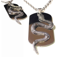 Maria King Tüköracél ezüst dögcédula ezüst színű kígyóval, acél láncon nyaklánc