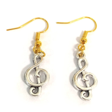 Maria King Violinkulcs fülbevaló, választható arany vagy ezüst színű akasztóval fülbevaló