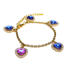 MariaKing 4 kék és 1 pink kristály szív charmos karkötő, arany színű karkötő