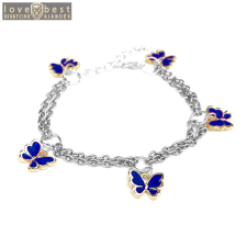 MariaKing 5 kék pillangós charmos dupla karkötő, ezüst színű karkötő
