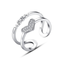 MariaKing Állítható méretű kristályokkal kirakott Szív gyűrű, ezüst színű gyűrű