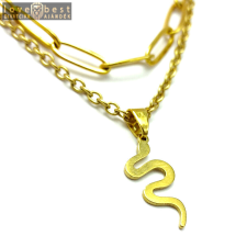 MariaKing Dupla rozsdamentes acél nyaklánc arany színben, nemesacél kígyós medállal nyaklánc