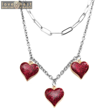 MariaKing Dupla rozsdamentes acél nyaklánc ezüst színben, 3 csillogó szív medállal nyaklánc