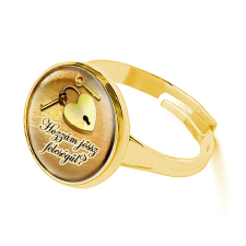 MariaKing Eljegyzési gyűrű, felirattal, lakat-kulcs mintával, arany színben (állítható méret) gyűrű