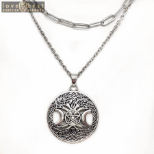 MariaKing Ezüst színű Hold Istennő Wicca Pentagram medál dupla nyaklánccal nyaklánc
