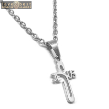 MariaKing Ezüst színű Nemesacél Kereszt/Jézus felirat medál ezüst színű nyaklánccal nyaklánc