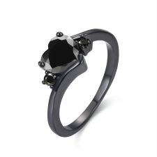 MariaKing Fekete aranyozott szív cirkónium köves gyűrű, 8 gyűrű