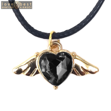 MariaKing Fekete kristály szív angyalszárnnyal medál műbőr lánccal nyaklánc