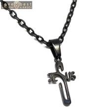 MariaKing Fekete Nemesacél Kereszt/Jézus felirat medál fekete nyaklánccal nyaklánc