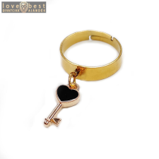 MariaKing Fekete tűzzománc kulcs charmos állítható méretű gyűrű, arany színű, választható szélességben gyűrű