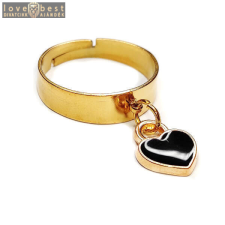 MariaKing Fekete tűzzománc szív charmos állítható méretű gyűrű, arany színű, választható szélességben gyűrű