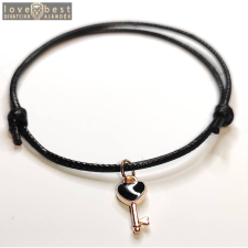 MariaKing Fekete zsinórszövet karkötő fekete tűzzománc kulcs charmmal karkötő