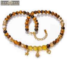 MariaKing Golden Amulet – Citrin és tigrisszem exkluzív ásvány nyaklánc Szív, Fatima keze és Csillag charmmal vagy anélkül, dobozban nyaklánc