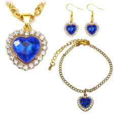 MariaKing Kék kristály szív szett (lánc, karkötő, fülbevaló), arany és ezüst színben ékszer szett