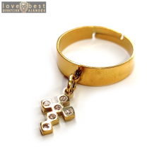 MariaKing Kristályos Kereszt charmos állítható méretű gyűrű, arany színű, választható szélességben gyűrű