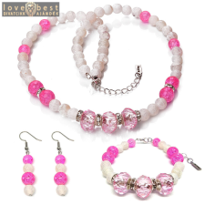 MariaKing Pink Delight – Hegyikristály és achát exkluzív ásvány ékszerszett (nyaklánc + karkötő + fülbevaló) dobozban fülbevaló