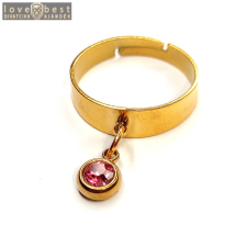 MariaKing Pink kristály charmos állítható méretű gyűrű, arany színű, választható szélességben gyűrű