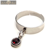 MariaKing Piros kristály charmos állítható méretű gyűrű, ezüst színű, választható szélességben gyűrű