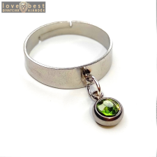 MariaKing Zöld kristály charmos állítható méretű gyűrű, ezüst színű, választható szélességben gyűrű