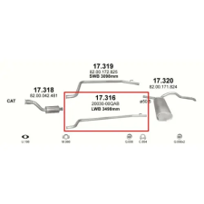 Marix Kipufogócső, közép, Opel Vivaro, Nissan Primastar, Renault Trafic II, 1.9-2.0, 2001-2006.07 kipufogó alkatrész