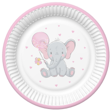 MÁRKÁK-Születésnap Baby elefánt Pink Balloon papírtányér 8 db-os 22,7 cm party kellék