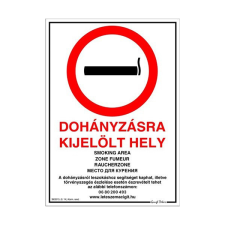 Matrica Dohányzásra kijelölt hely fehér piros A/4 ÚJ információs címke